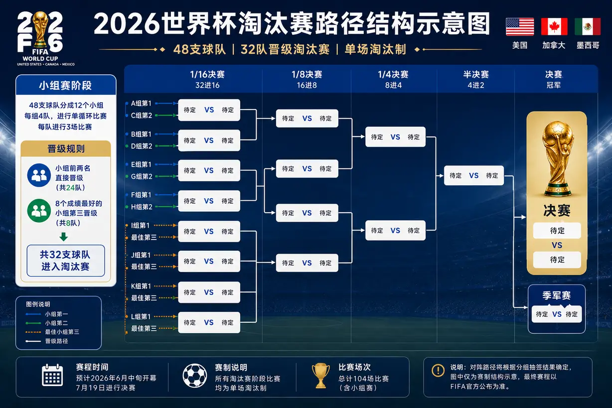 2026世界杯赛程时间表:小组赛到决赛全解析-第2张图片-开云app在线下载-开云体云app官网入口下载-V3.6.9 世界杯淘汰赛对阵图路径结构