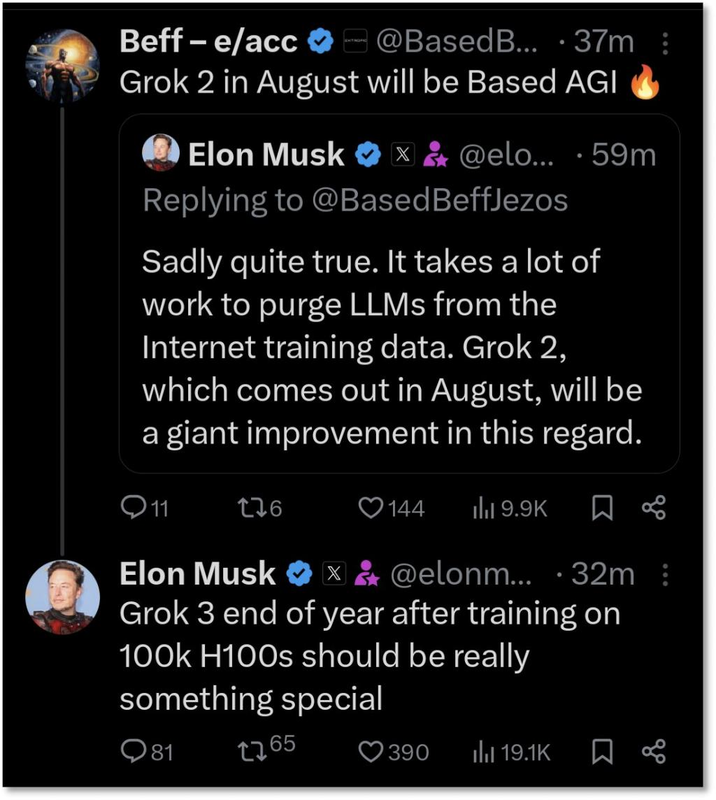 马斯克宣布Grok 2下月上线,年底推Grok 3,AI竞赛加速-第3张图片-开云app在线下载-开云体云app官网入口下载-V3.6.9 马斯克宣布Grok 2下月上线,年底推Grok 3,AI竞赛加速-第3张图片-开云app在线下载-开云体云app官网入口下载-V3.6.9